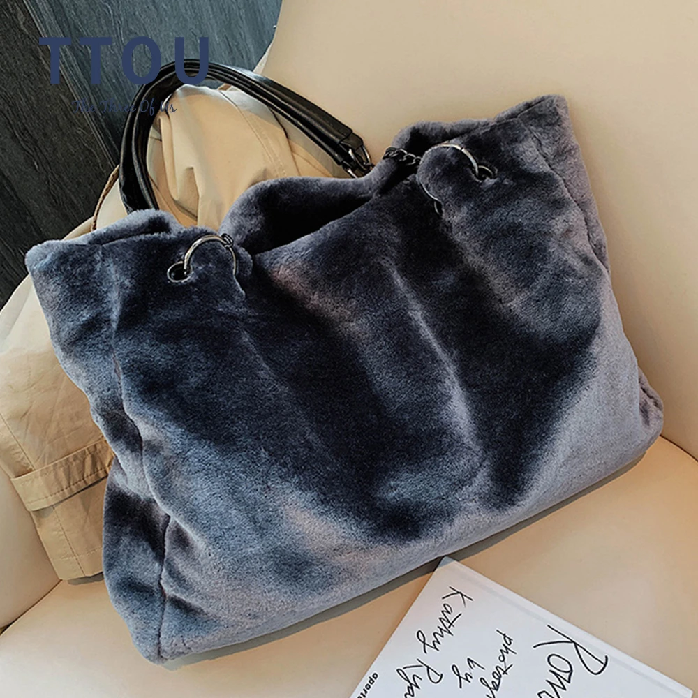 

2020 Winter Faux Fur Women Shoulder Bag Plush Fashion Chain Lady Purses Large Capacity Casual Tote Handbag