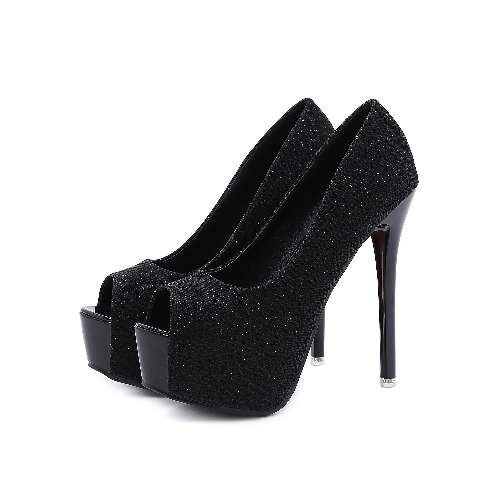 

112852 brand shoes women wedding pumps fish mouth platform heels glitter thin high heels slip on ladies shoes sparkling footwear