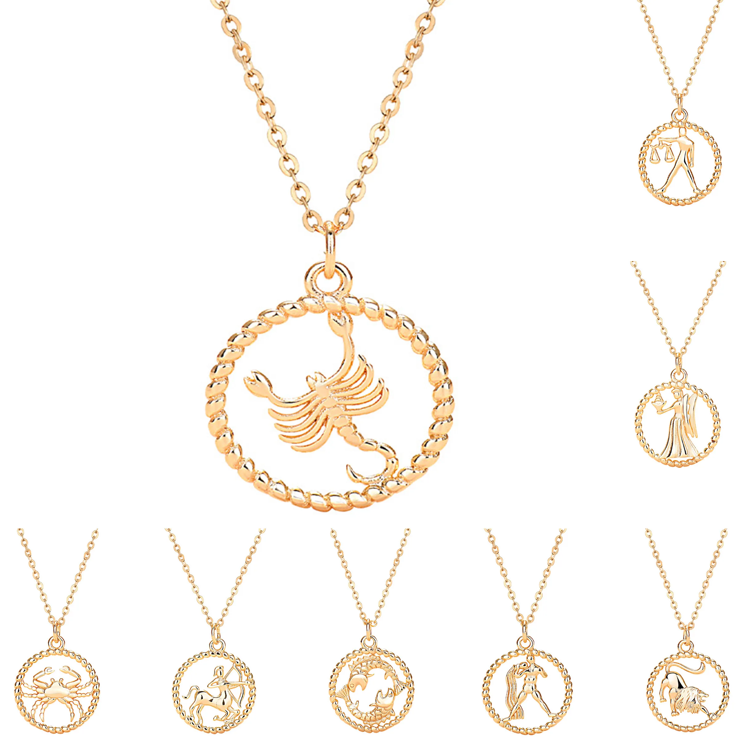

Dainty Zodiac Sign Necklace Silver Gold Plated Charm Necklaces Vintage Pendant Fashion Bestfriend Couple Gift Jewelry, Gold/silver