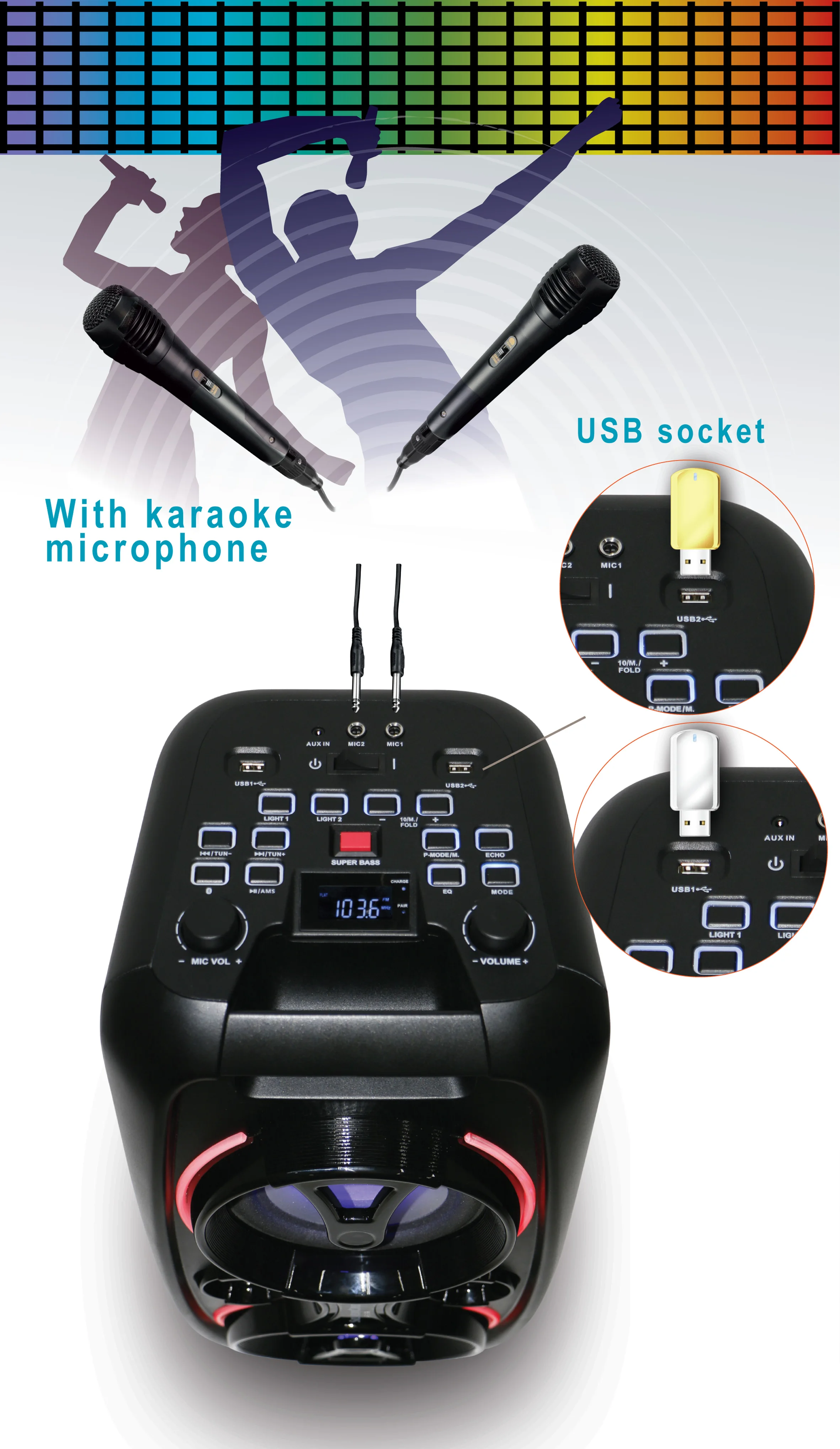 hot selling Double 10 inch speaker trolley portable speaker outdoor portable bluetooth party speaker with led - ANKUX.COM
