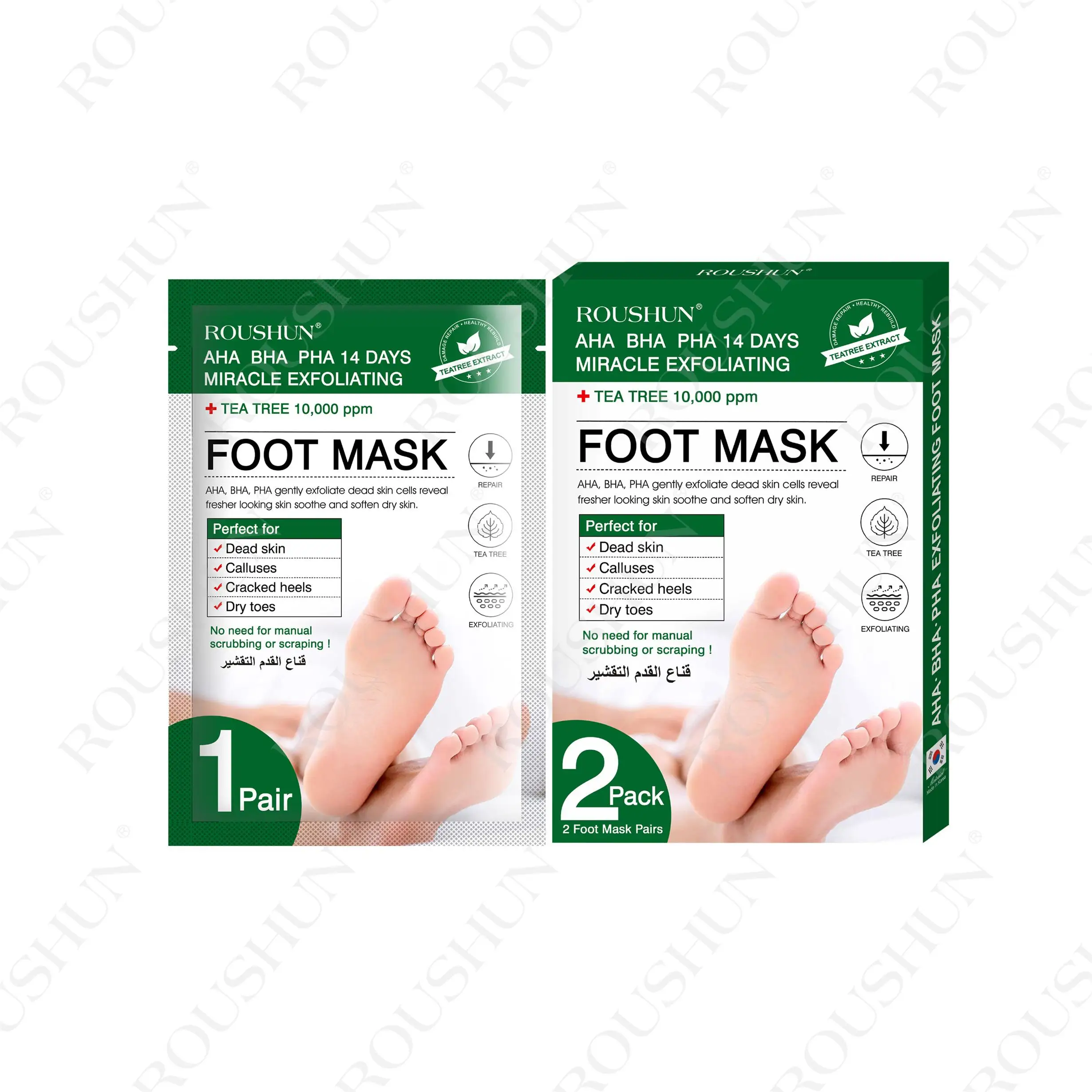 

Roushun private label acceptable Remove Dead Skin foot peel mask peeling nourishing exfoliating tea tree foot mask, White