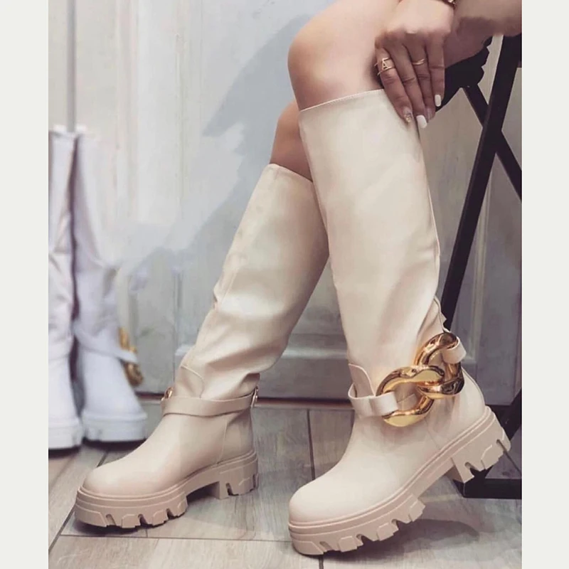 

Latest factory autumn and winter new casual buckle popular knee high boots