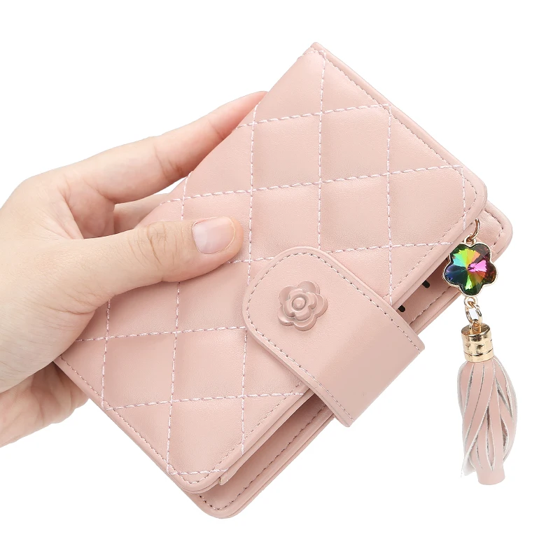 

2019 baellerry new fashion Rhombic lattice pattern PU leather short style wallet with Tassels for women,lady hasp coin purse, 5 colours
