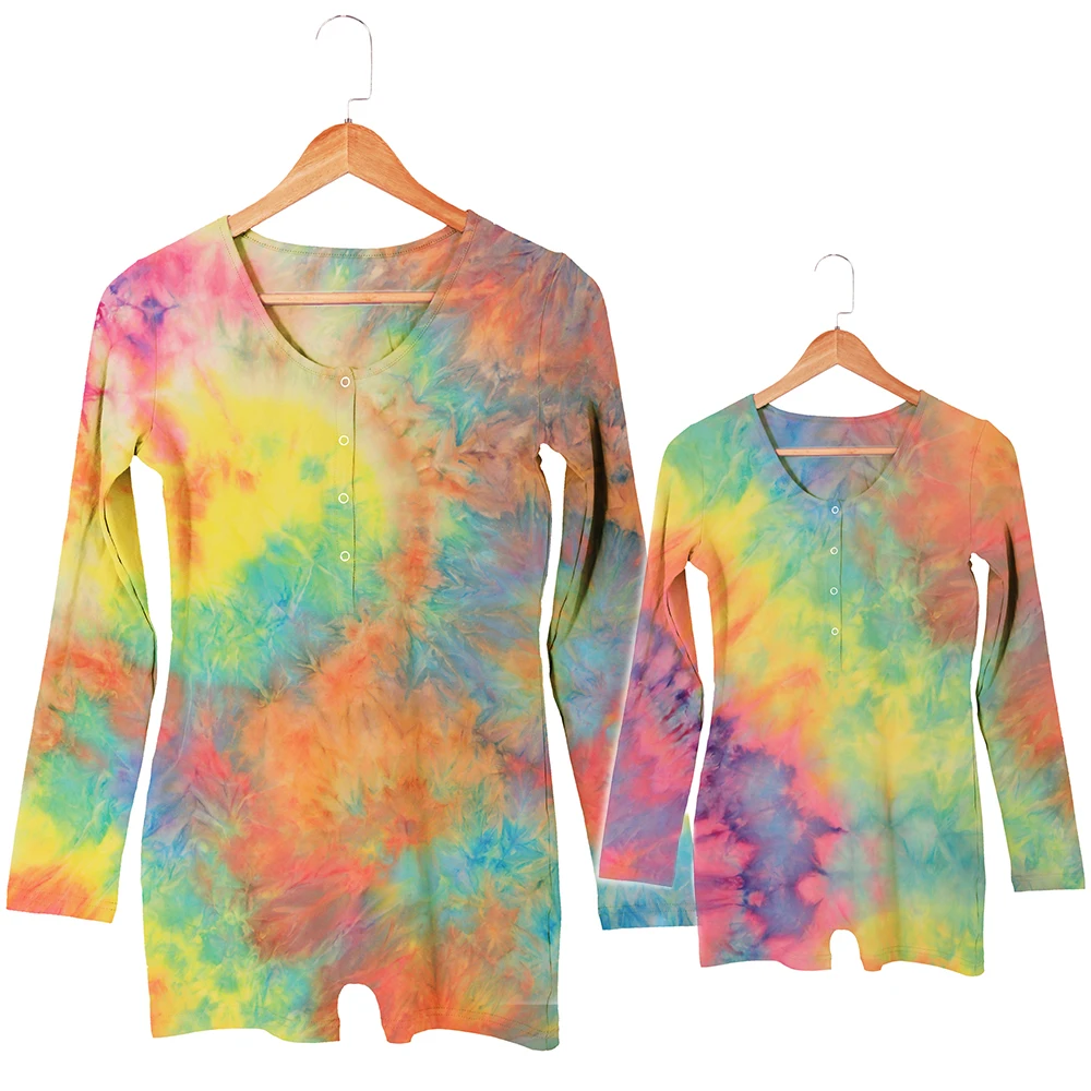 
Fall Clothing Mommy and Me Outfits Casual Dresses Family Matching Clothes Plus Size Long Sleeve Custom Tie Dye Jumpsuit 