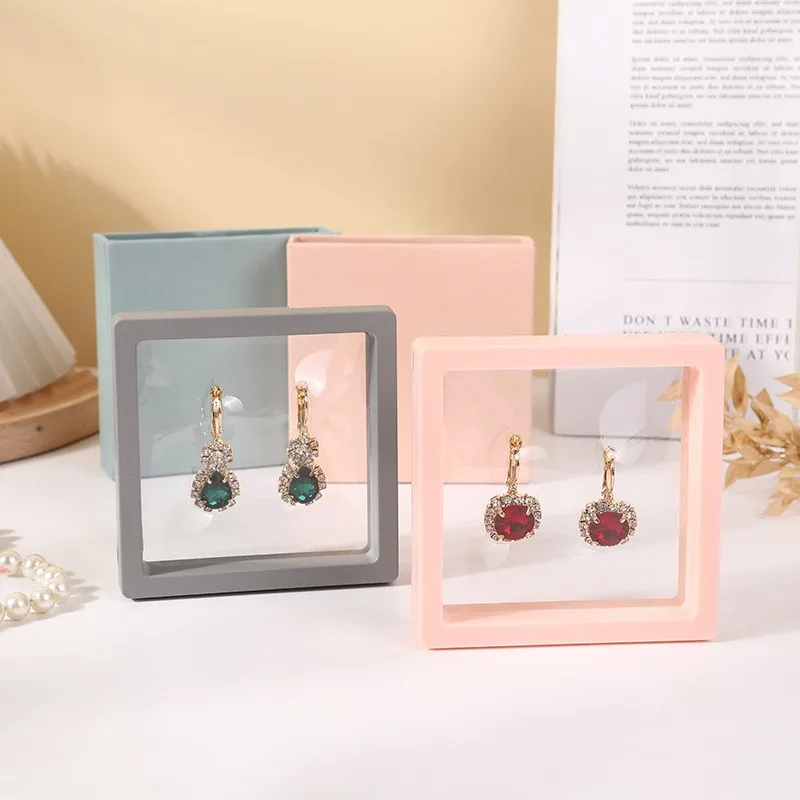 

Luxury Colorful dustproof Packaging Floating Frame Jewelry Gift square box Customized PE Film Suspension Transparent Display box