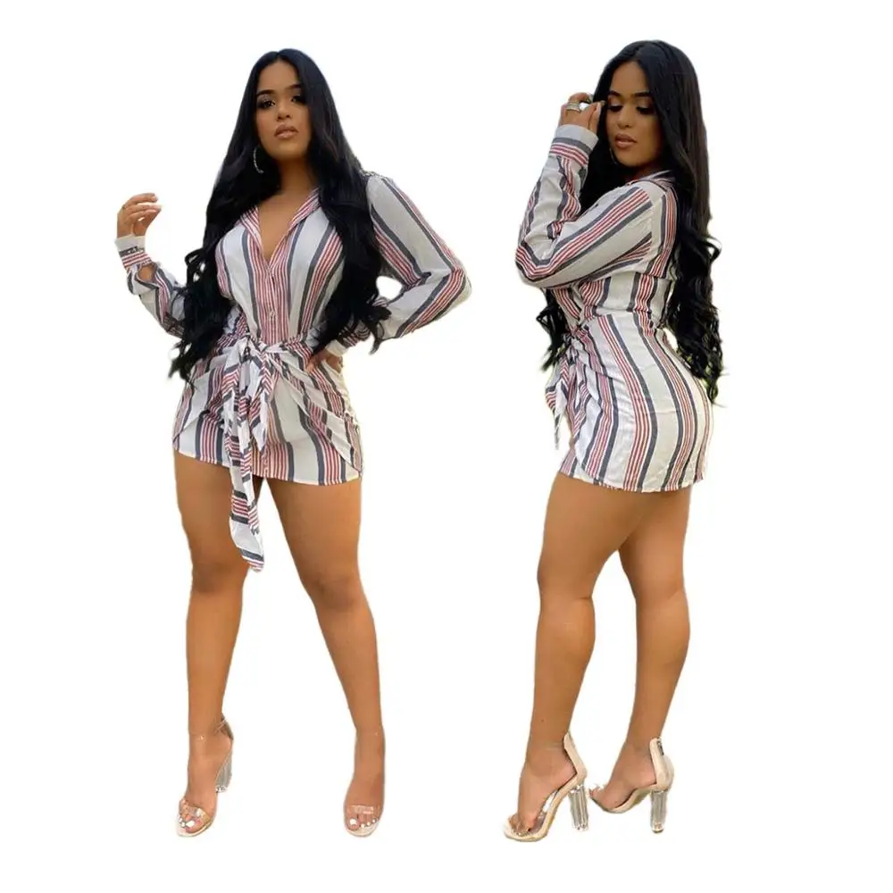 

20210-MX69 office casual striped shirts short ladies dress sehe fashion