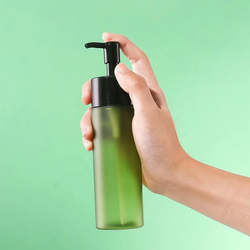 

stock 150ml 5oz pump bottle body oil face wash refillable matte finish green skincare packaging