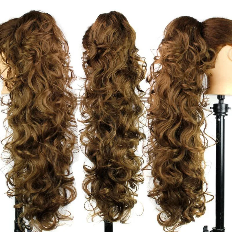 30" Wholesale excellent synthetic long blonde water wave hair extension for fashion high ponytail