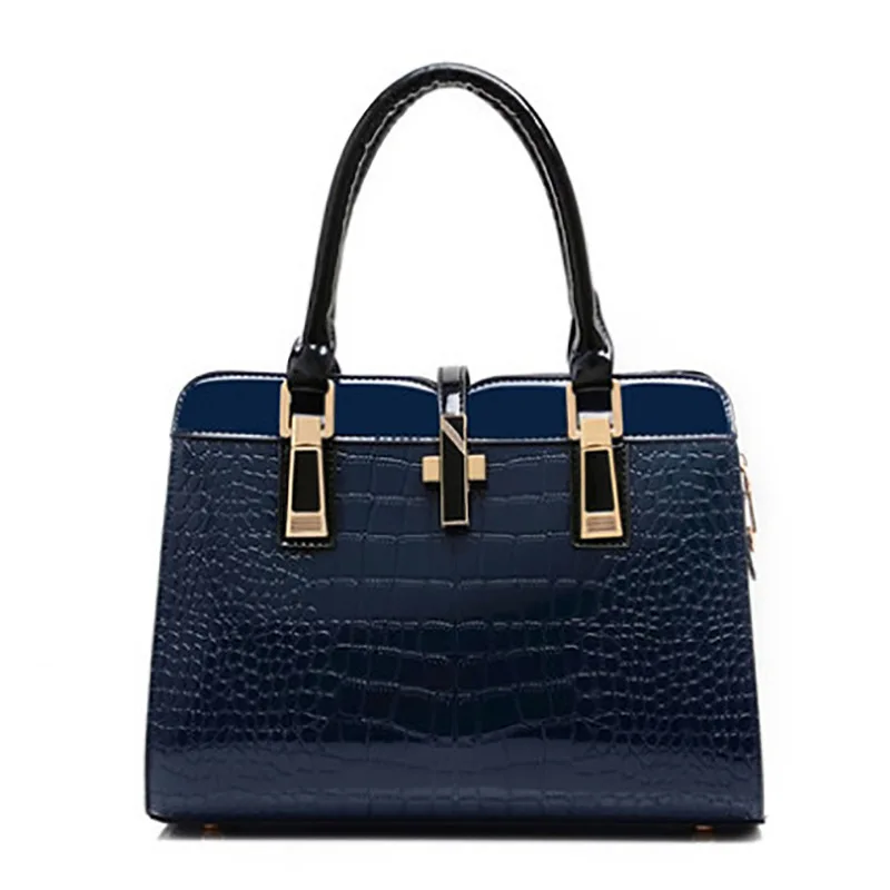 

2021 New Fashion Women's bag European and American fashion middle-aged women's bag crocodile pattern bright leather women's bag