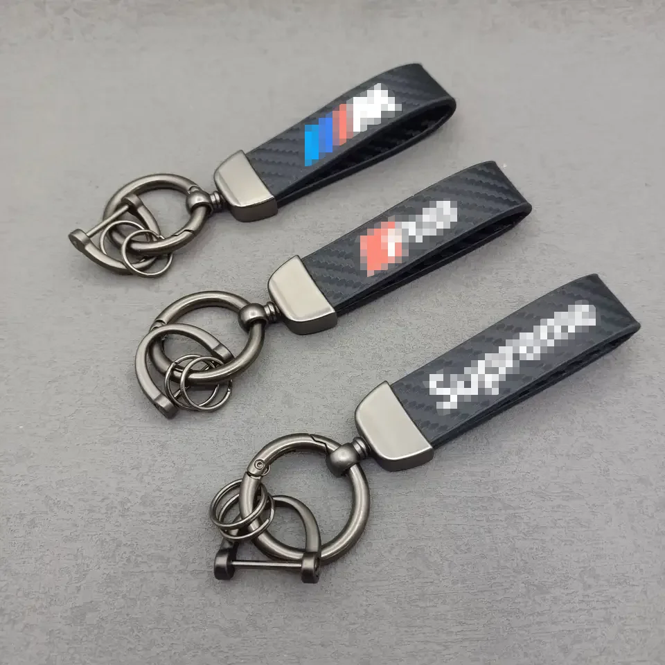 

Custom Personalized Carbon Fiber Style Car Keychain Microfiber Leather Key Chain Universal Key Chains for Men and Women 360 De