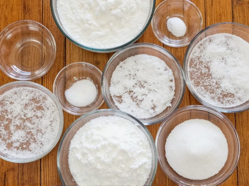DIY snow ingredients in glass bowls on wooden table