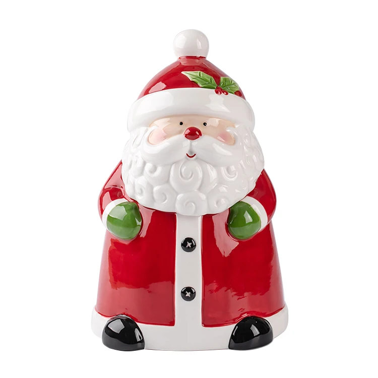 

Christmas Diy Cookie Collectible Santa Claus Shaped Cookie Ceramic Jar, Customized colors
