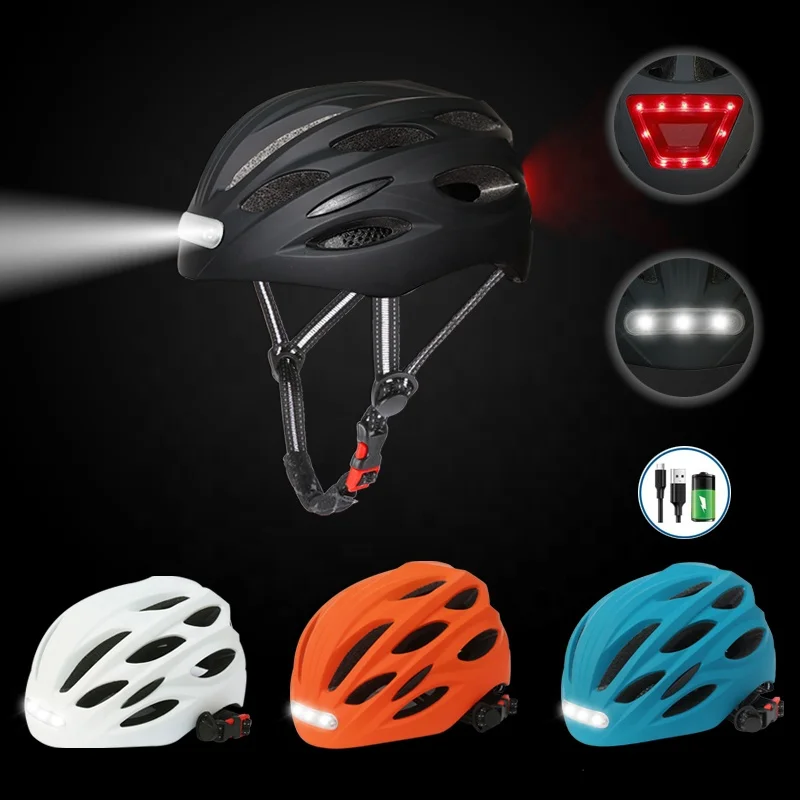 

NEW Bicycle Helmet LED Light Rechargeable Intergrally-mold Cycling Helmet Safe Sport Mountain Road riding Bike Helmet For Adult, Black,white,orange,blue