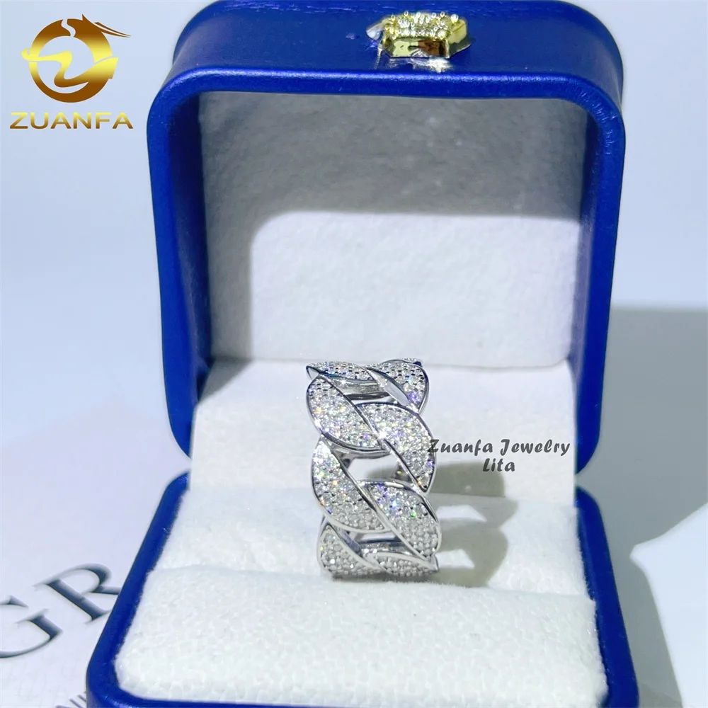 

Luxury fine jewelry hip hop rapper iced out mens s925 silver cuban moissanite ring