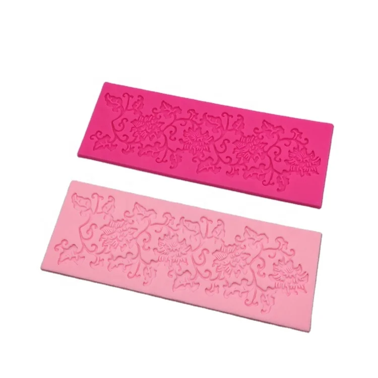 

OKSILICONE Embossing Lace Fondant Mold Flowers Lace Mat Wedding Cake Decoration Tool Food Grade Silicone Cake Molds, Pink/rose red/ or customized is welcome