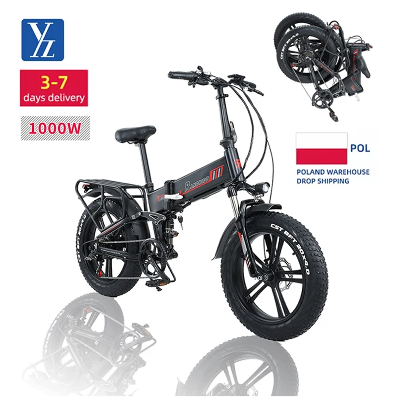 

Eu warehouse folding ebike 1000w 48v 15ah 17ah 20inch folding electric bike full suspension fat tire electric bike