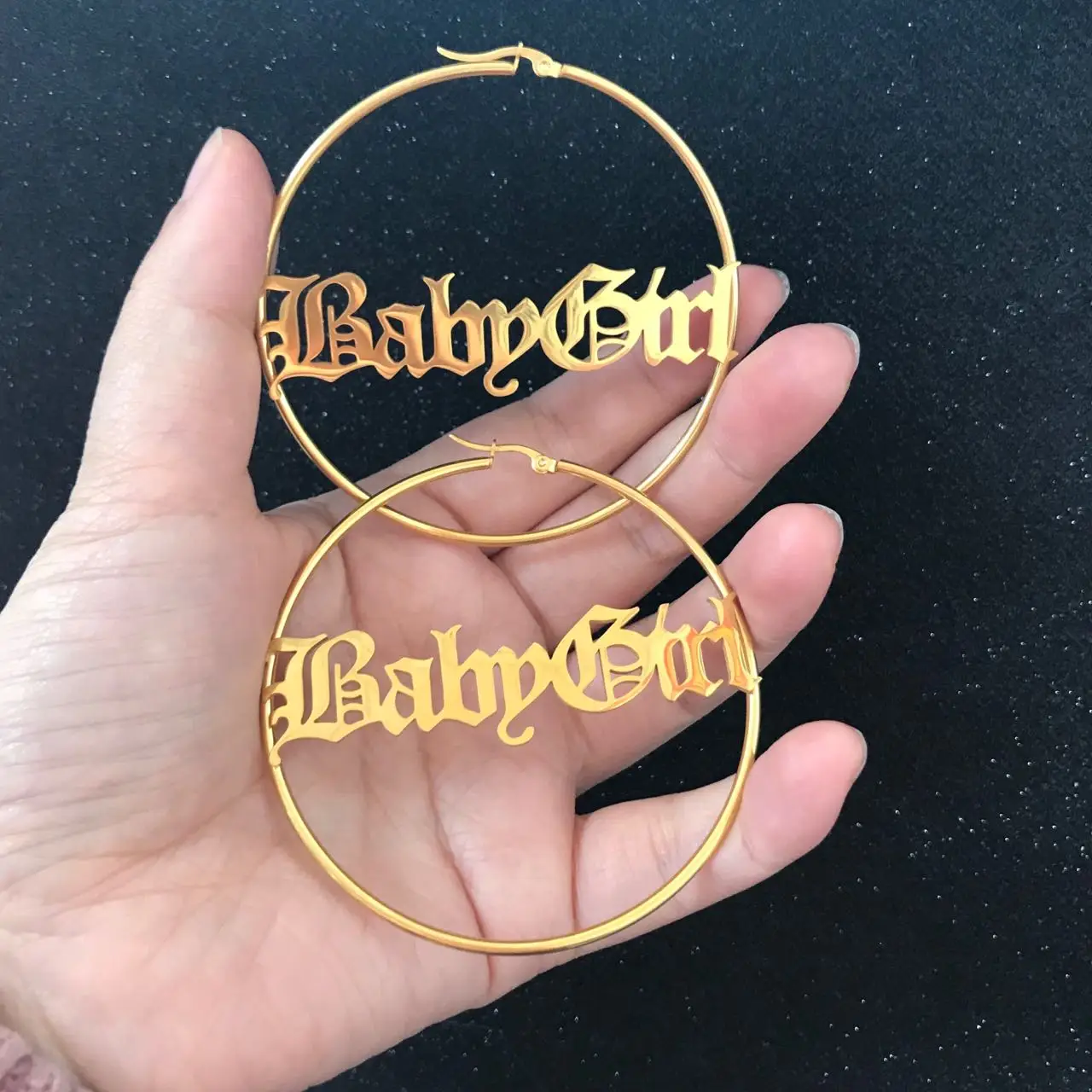 

Personalized Gold Custom name Jewelry Stainless Steel bagygirl hoop earrings, Picture