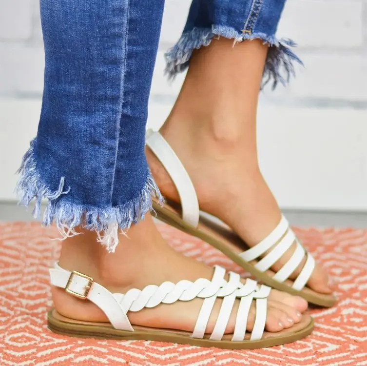 

Woman Shoes Fashion Twist Woven Toe Flat Sandals Summer Beach Ladies Sandals