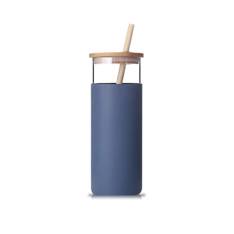 

Clear Cute Easy To Clean Glass Drinking Water Bottle Manufacture Wide Mouth With Bamboo Lids, Customized color acceptable