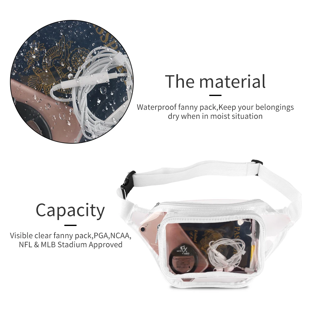 Large Storage Ladies White Bum Belt Bag,Custom Print Pvc Hologram Fanny