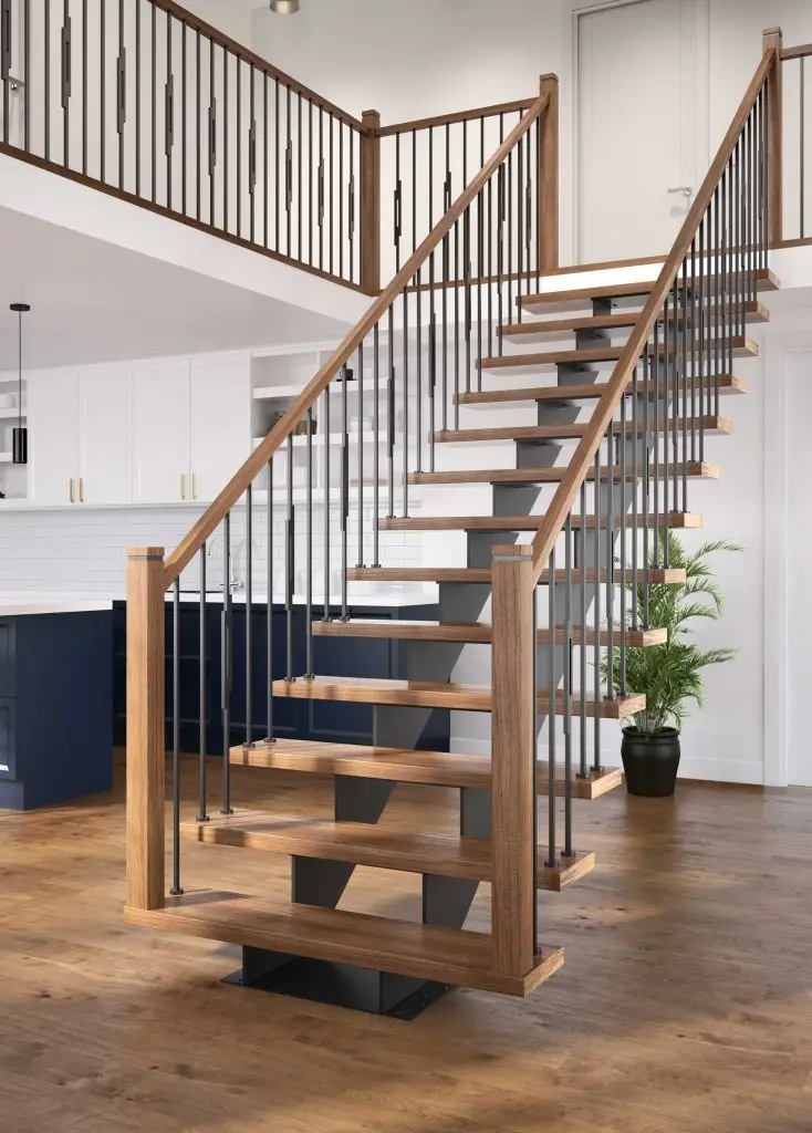 现代设计不锈钢楼梯木材直楼梯房子