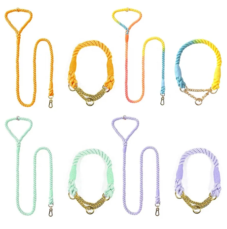 

New Inventions Unique Cotton Organic Recycled Pets Collar Ombre Rope Rainbow Dog Leash And Collars, Picture shows or custom color