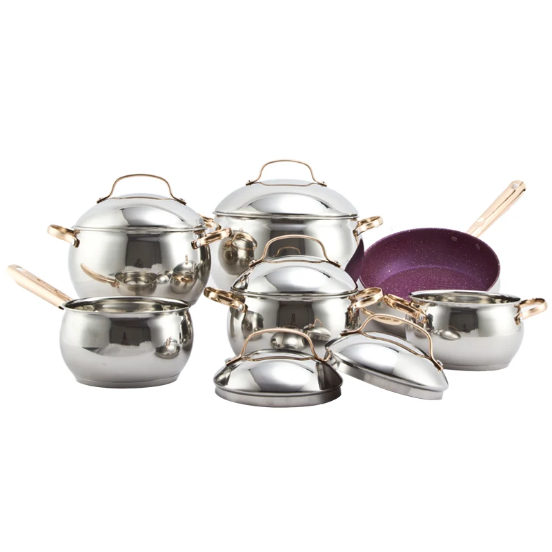 Factory 12 Pcs Cookware Set Goldplated Knob And Handle Stainless Steel