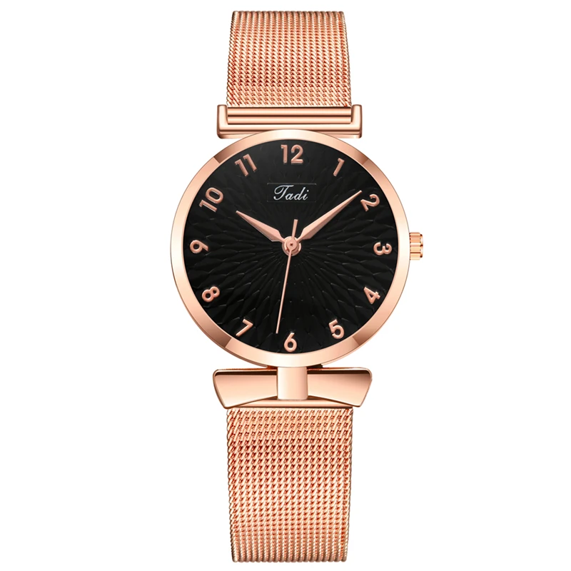 

2021 new metal mesh with fine grain digital display dial ladies casual fashion business quartz watch