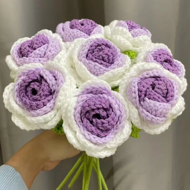 

Valentines Day Gift Artificial Wedding Decoration Cotton Decorative Crochet Rose Handmade Flowers