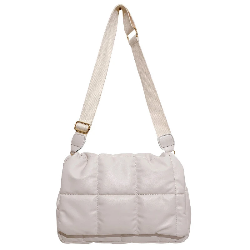 

Fashion Soft PU Leather With Flap Single Webbing Strap Shoulder Bags Quilted Crossbody Bag Puffer Purse Woman Handbags