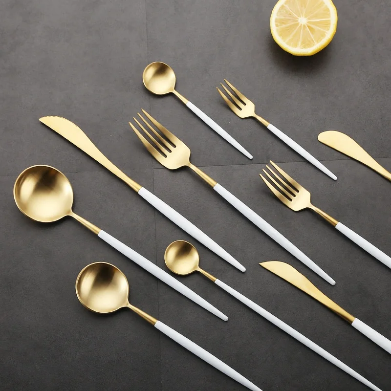 

New style Gold Flatware Set with white handle Stainless Steel Cutlery