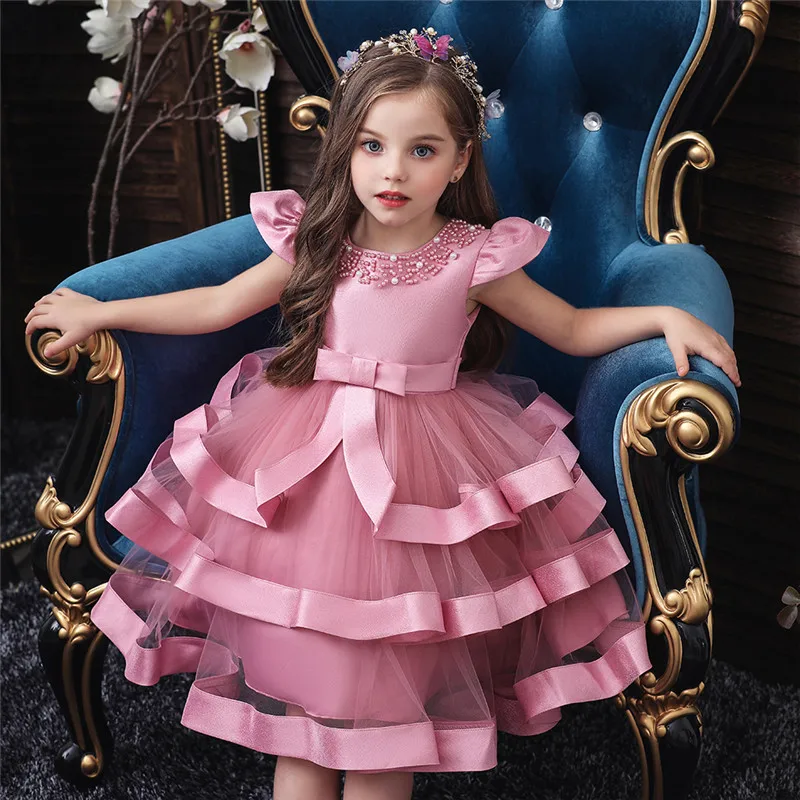 

High quality kids dress princess temperament fashion girl princess party dress blue birthday dress for girls for 1-8 years old