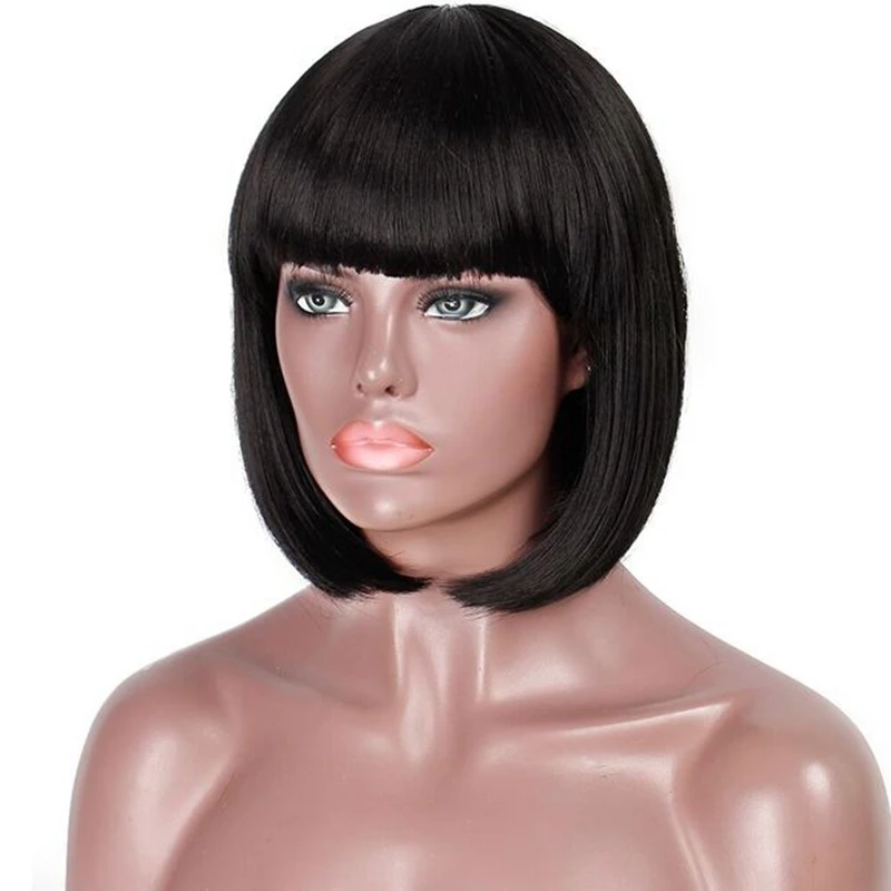 

brazilian straight fill color lace 100% human hair bob wig with bangs, Photo color