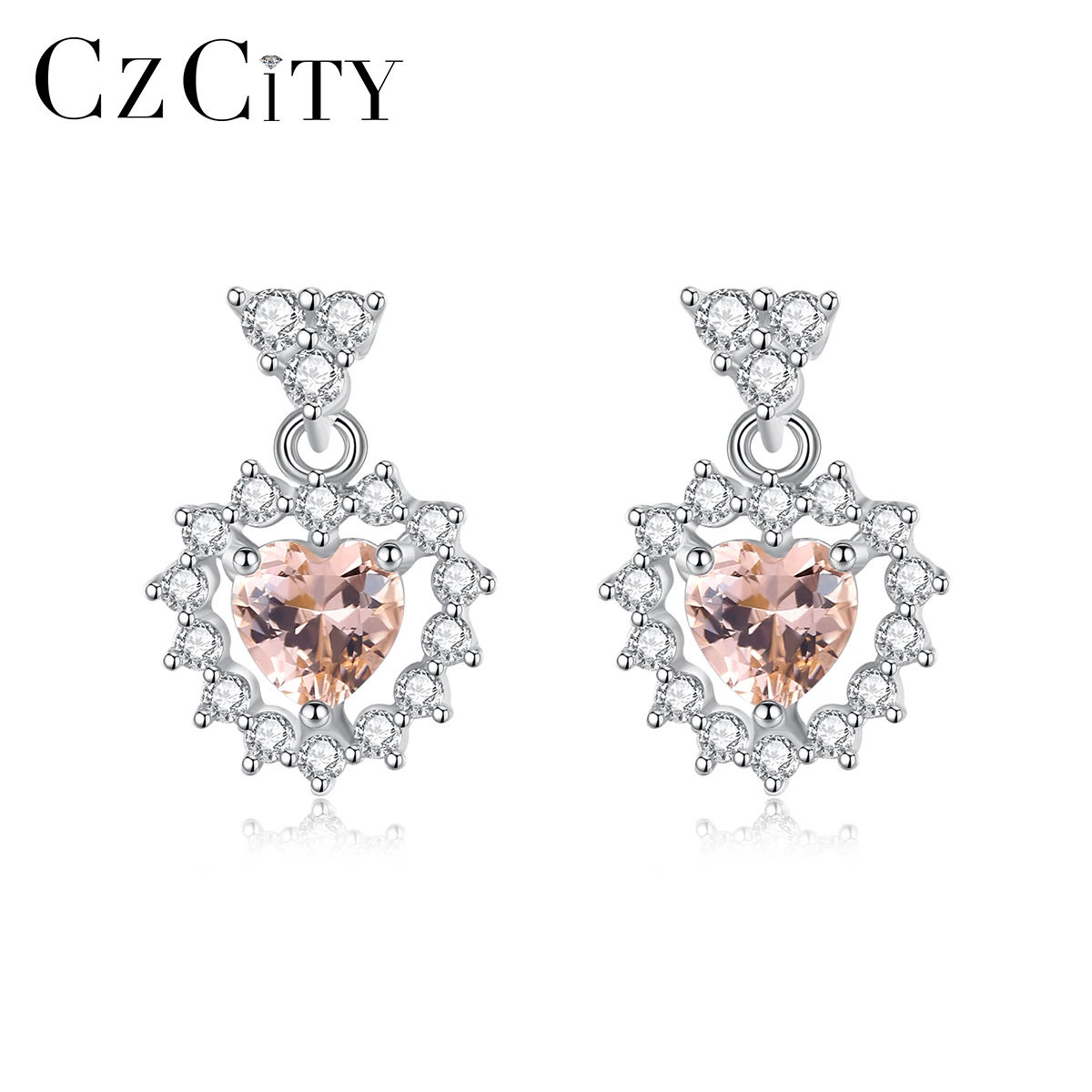 

CZCITY Yellow Heart 925 Sterling Silver Earrings Cubic ZIrcon Setting Pendant Earring for Women Wholesale