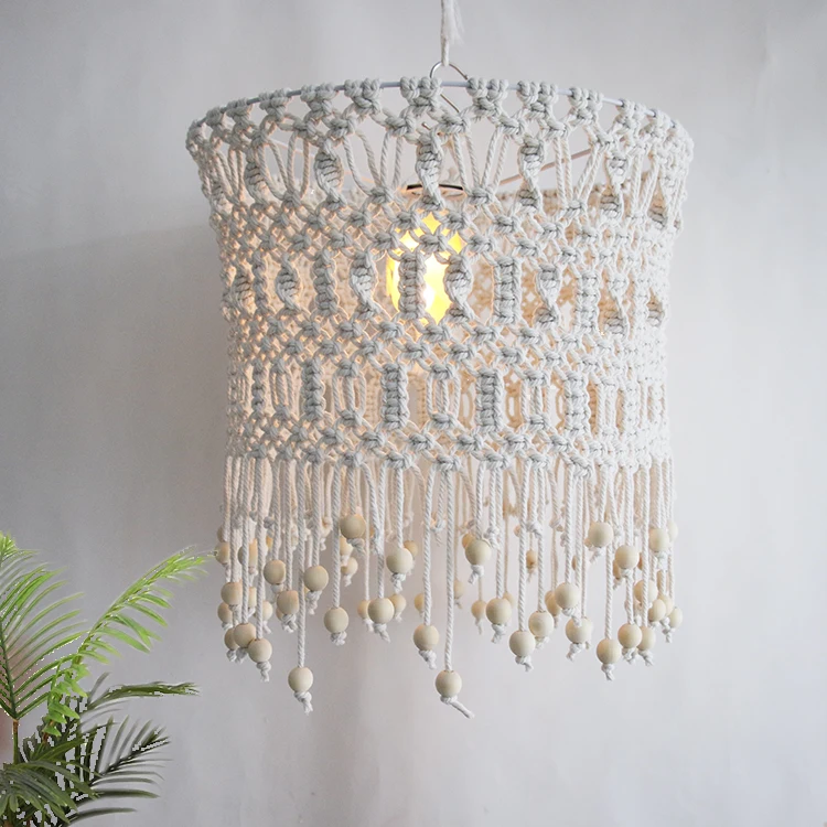 

round bohemian Macrame Lamp Shade Boho Hanging Pendant Light Cover home decor, White