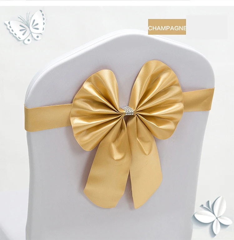 

Short Strip Gold Satin Chair Sashes Ties Wedding Banquet Party Event Decoration Chair Bows