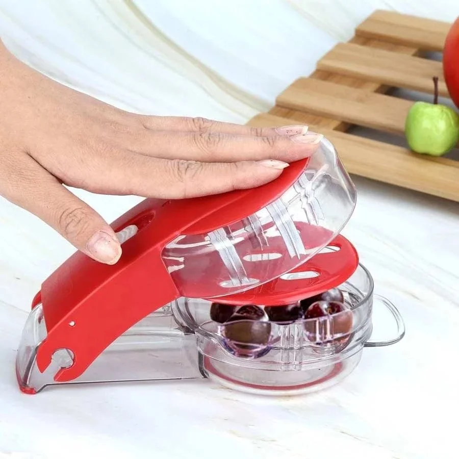 

6 Hole Cherry Corer With Container Kitchen Gadgets Tools Novelty Super Cherry Pitter Stone Corer Remover, Red(as shown in the picture)