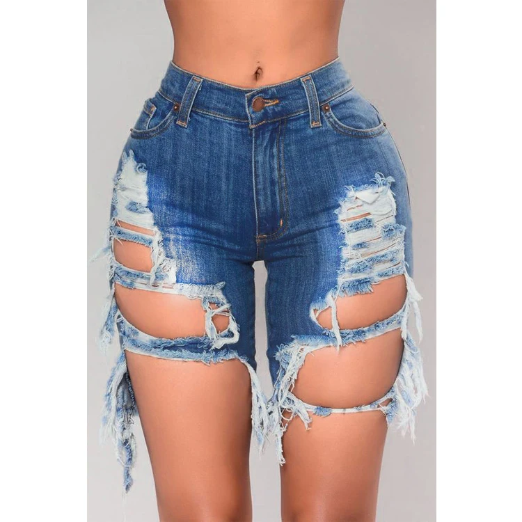 

2020 Sexy lady fashion Shorts Women ripped Denim Shorts holes Jean Shorts For Girl, Light blue