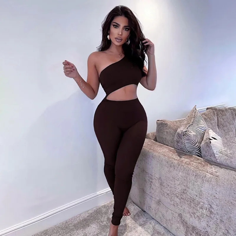 

Women Summer New Style Solid Color Irregular Sleeveless Waistless Sexy Tight Trousers Jumpsuit