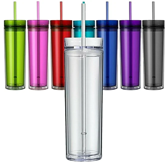 

Customized Clear Transparent Double Wall Skinny Acrylic Tumbler For Juice Milk Tea, 16 oz Plastic Cup Tumblers With Lids Straws