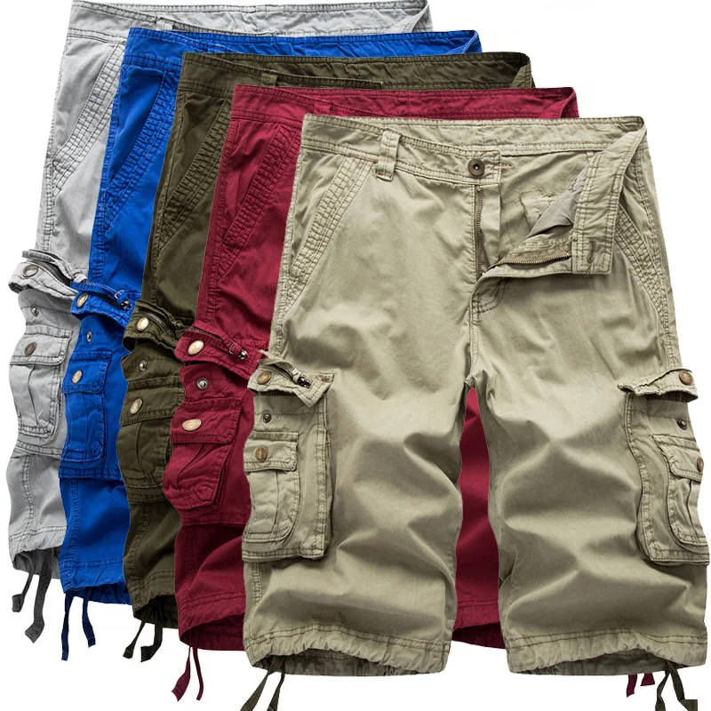 Wholesale Multi-Pocket Solid Color Plus Size Cotton Men Cargo Shorts