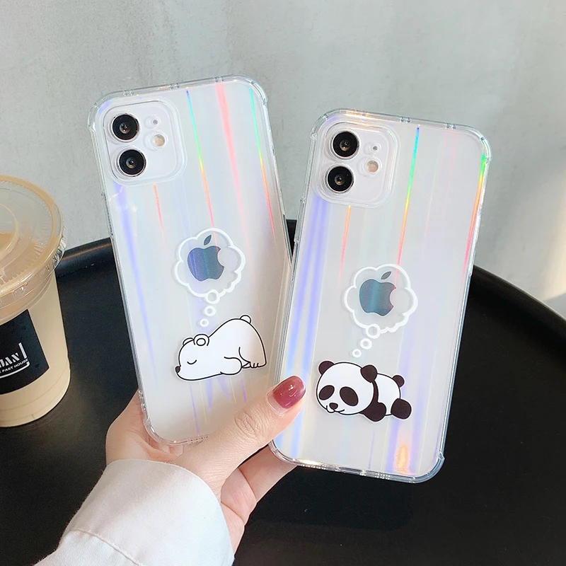 

Cute Laser Panda and Bear Mobile Cell Phone Case for Apple iPhone 12