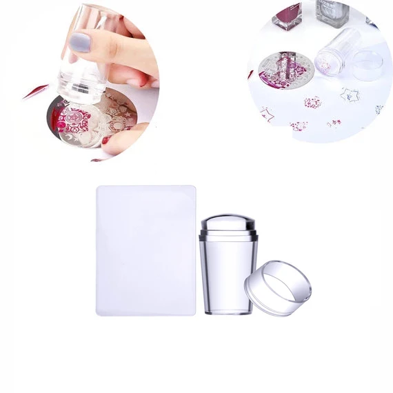 

Factory Wholesale Silicone Nail Art Stamper Set Rubber Silicone Stamping Plastic Plate Manicure DIY Nail Tools, Clear