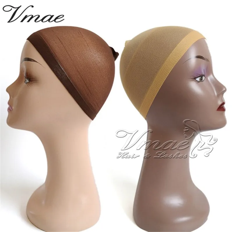 

VMAE Wholesale 2 Pcs/bag Elastic Unisex Stocking Net Mesh Snood Nylon Liner Stretch Beige Chape For Wearing Wig Cap, Black/dark brown/light brown/beige