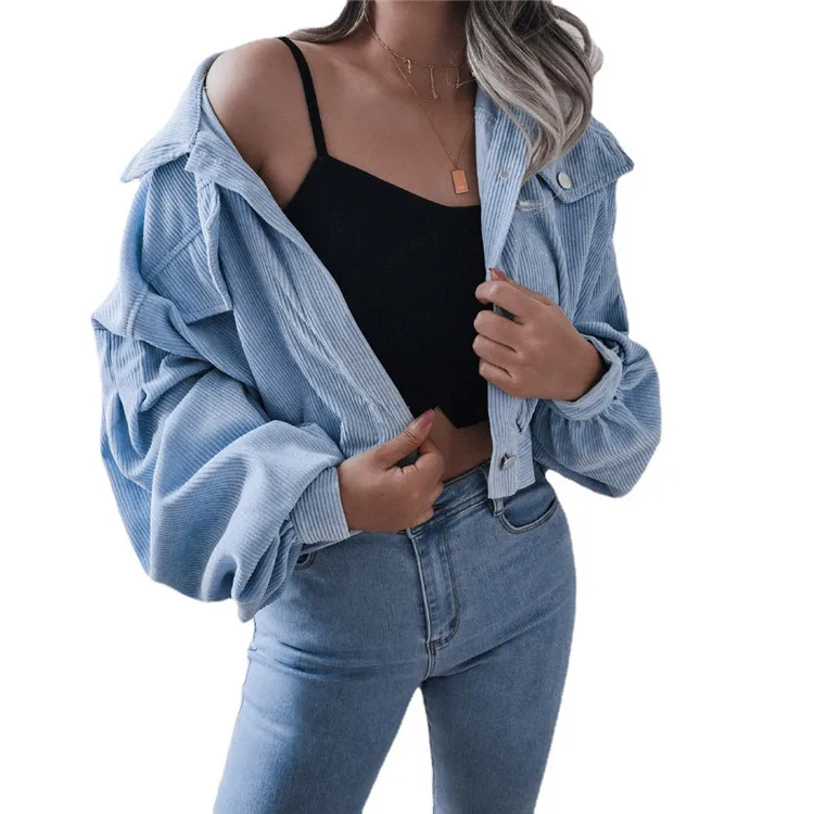 

LvCong Wholesale custom logo 2022 women fashion bomber fall clothing long sleeve corduroy jacket