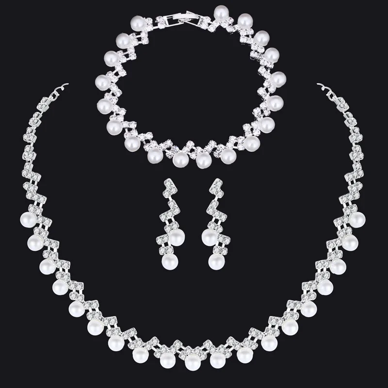 

Mecresh Simple Simulated Pearl Bridal Jewelry Sets Silver Color Crystal Wedding Necklace Sets Jewelry Christmas Gift