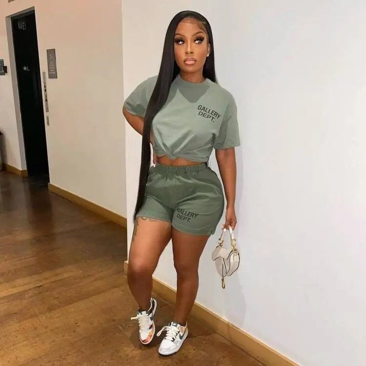 

2022 new Summer Casual Women Short Outfits Letter Print Top And Shorts Matching Two Piece Shorts Pants Set Women