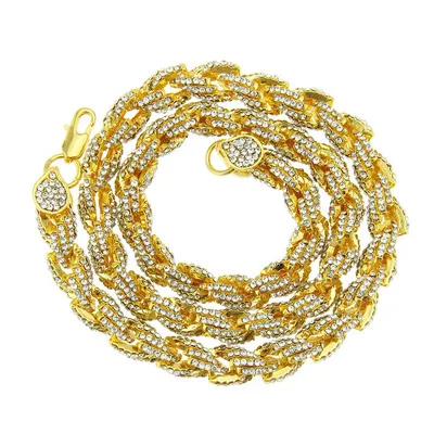 

3D 18K Gold Plated Link Twisted Chain Necklace Micro Paved Diamond Twist Chain Necklace