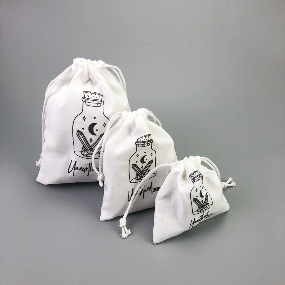

custom small soft muslin canvas cotton drawstring bag with logo, Customized color