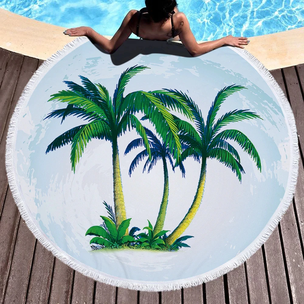 plam tree microfiber round beach towel